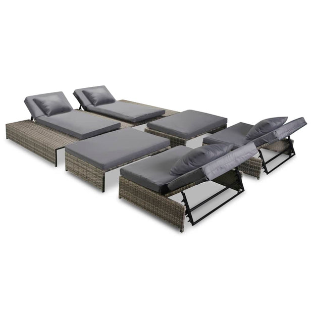 Patio Lounge Set 15 Pieces Poly Rattan Gray