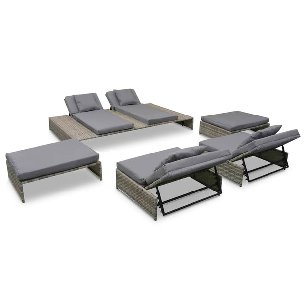 Patio Lounge Set 15 Pieces Poly Rattan Gray