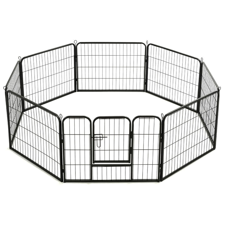 Dog Playpen 8 Panels Steel 31.5"x23.6" Black