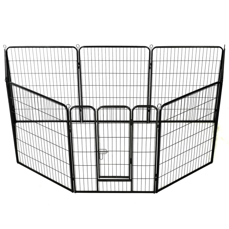 Dog Playpen 8 Panels Steel 31.5"x39.4" Black