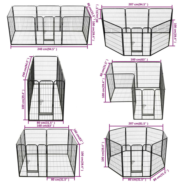 Dog Playpen 8 Panels Steel 31.5"x39.4" Black