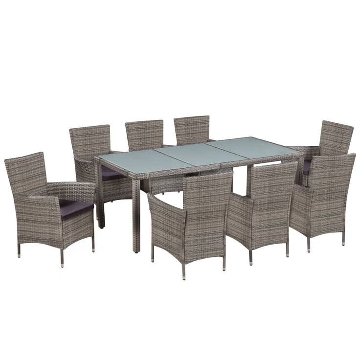 9 Piece Patio Dining Set with Cushions Poly Rattan Gray