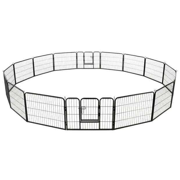 Dog Playpen 16 Panels Steel 31.5"x23.6" Black