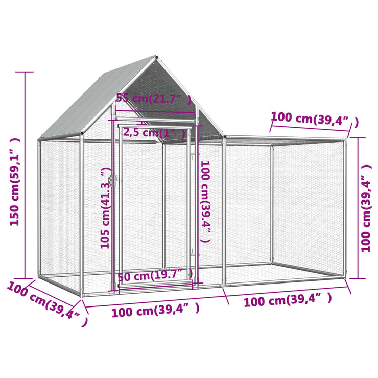 Chicken Coop 6.6'x3.3'x4.9' Galvanized Steel