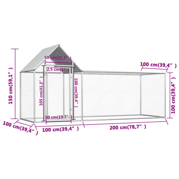 Chicken Coop 9.8'x3.3'x4.9' Galvanized Steel