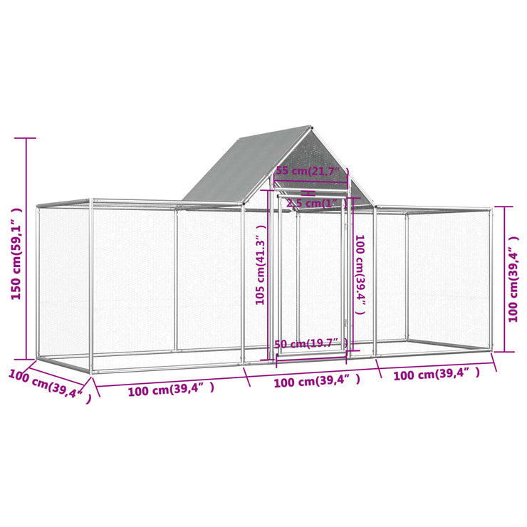 Chicken Coop 9.8'x3.3'x4.9' Galvanized Steel