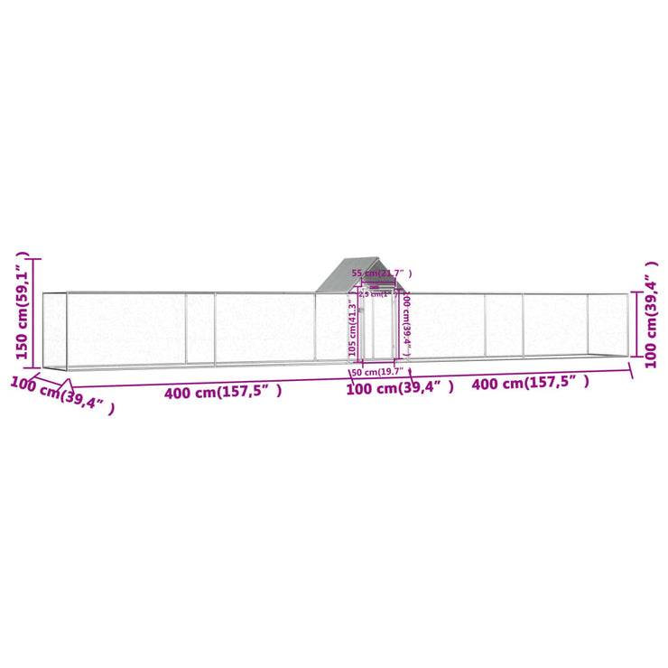 Chicken Coop 29.5'x3.3'x4.9' Galvanized Steel