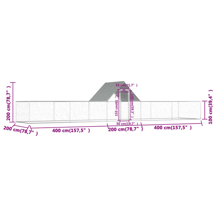 Chicken Coop 32.8'x6.6'x6.6' Galvanized Steel