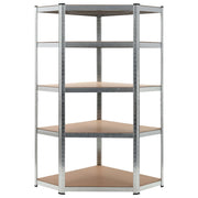 5-Layer Corner Shelf Silver Steel&Engineered Wood