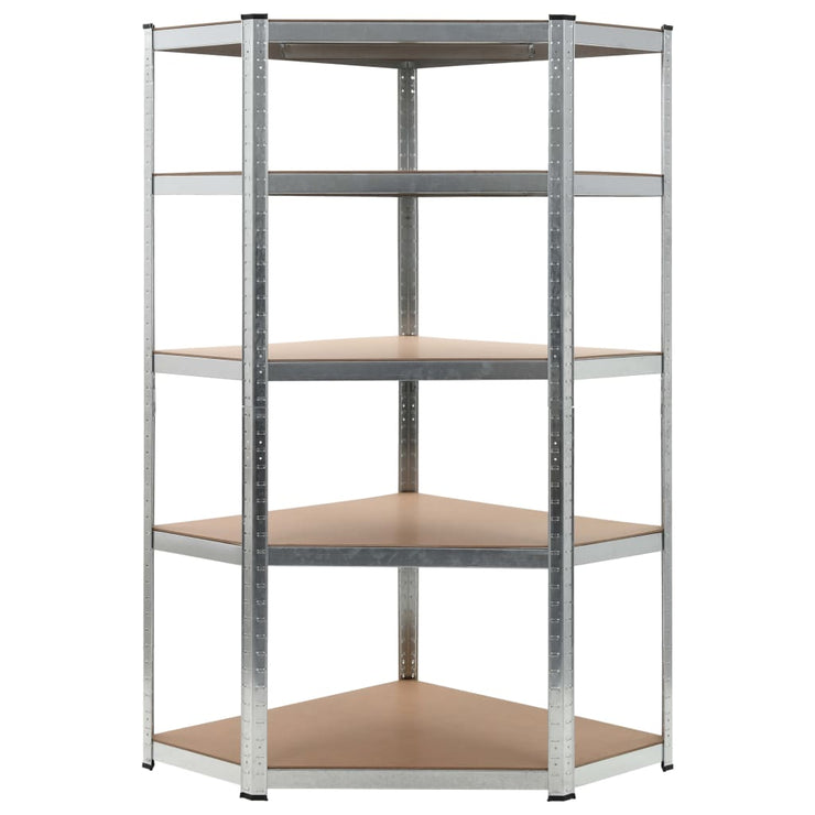 5-Layer Corner Shelf Silver Steel&Engineered Wood