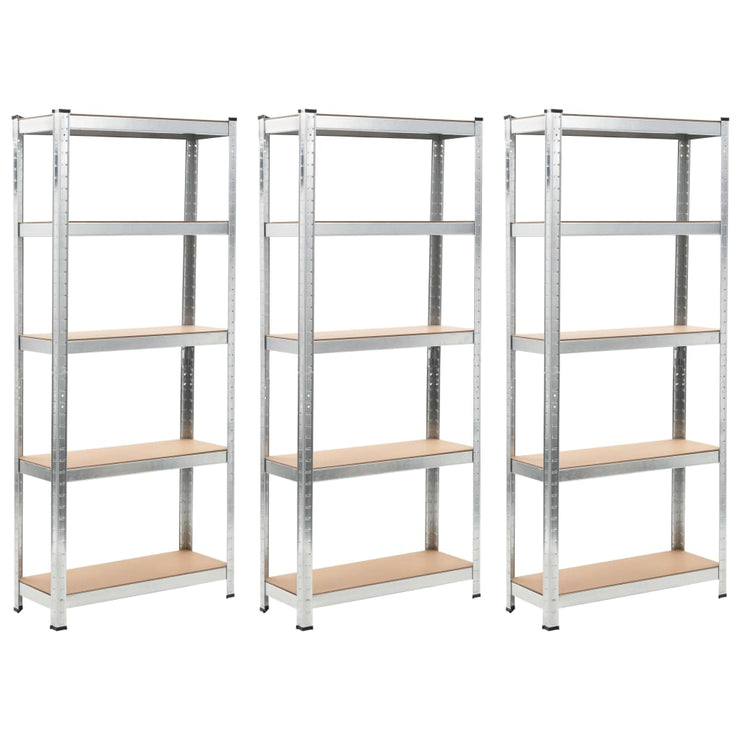 5-Layer Shelves 3 pcs Silver Steel&Engineered Wood