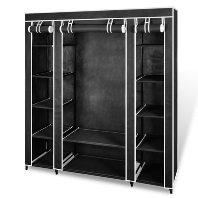 Fabric Wardrobe with Compartments and Rods 17.7"x59"x69" Black