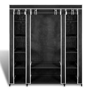 Fabric Wardrobe with Compartments and Rods 17.7"x59"x69" Black