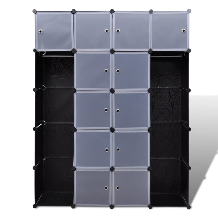 Modular Cabinet with 14 Compartments Black and White 14.6"x57.5"x71.1"