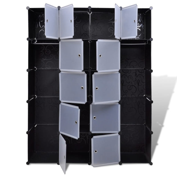 Modular Cabinet with 14 Compartments Black and White 14.6"x57.5"x71.1"