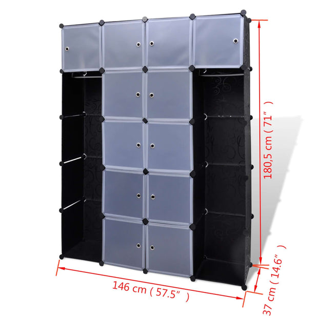 Modular Cabinet with 14 Compartments Black and White 14.6"x57.5"x71.1"