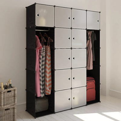 Modular Cabinet with 14 Compartments Black and White 14.6"x57.5"x71.1"