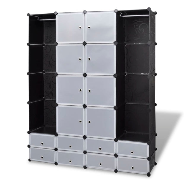 Modular Cabinet with 18 Compartments Black and White 14.6"x57.5"x71.1"