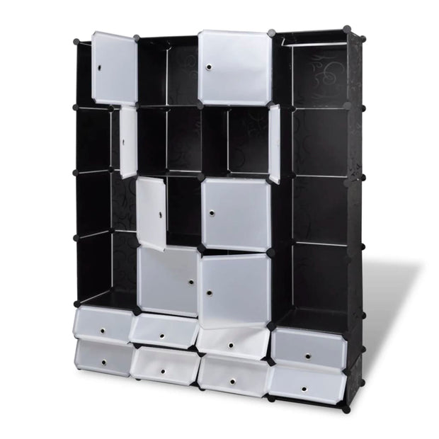 Modular Cabinet with 18 Compartments Black and White 14.6"x57.5"x71.1"