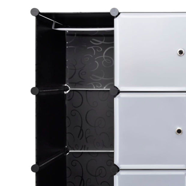 Modular Cabinet with 18 Compartments Black and White 14.6"x57.5"x71.1"