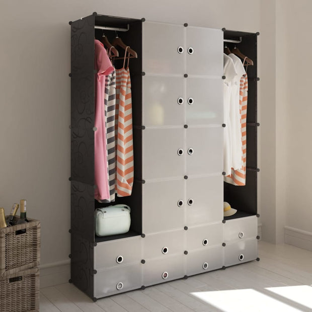 Modular Cabinet with 18 Compartments Black and White 14.6"x57.5"x71.1"