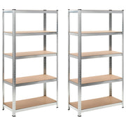 5-Layer Heavy-duty Shelves 2 pcs Silver Steel&Engineered Wood