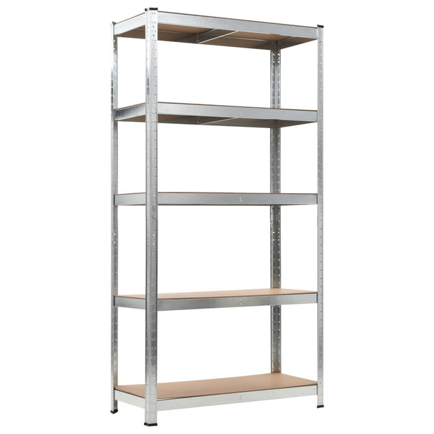 5-Layer Heavy-duty Shelves 2 pcs Silver Steel&Engineered Wood