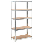 5-Layer Heavy-duty Shelves 2 pcs Silver Steel&Engineered Wood