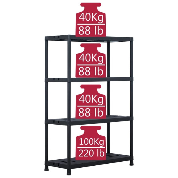 Storage Shelf Rack Black 485 lb 35.4"x15.7"x54.3" Plastic