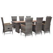 9 Piece Patio Dining Set with Cushions Poly Rattan Gray