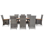 9 Piece Patio Dining Set with Cushions Poly Rattan Gray