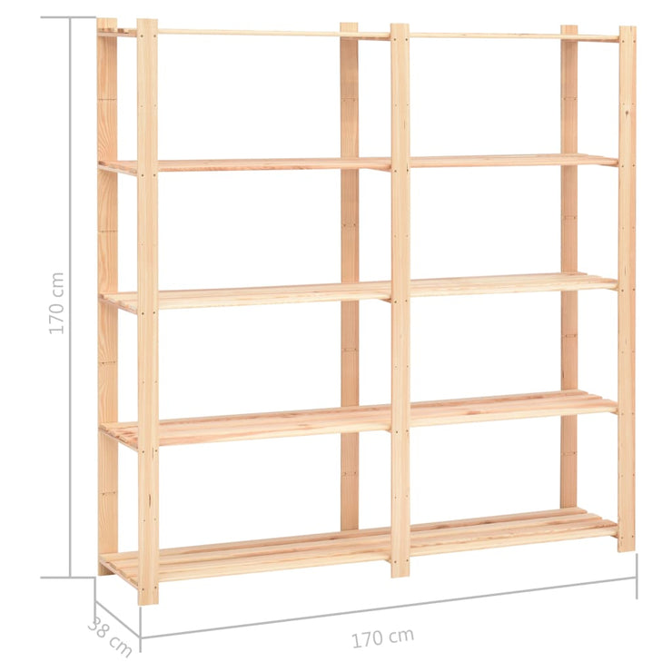 5-Tier Storage Rack 66.9"x15"x66.9" Solid Pinewood 1102.3 lb