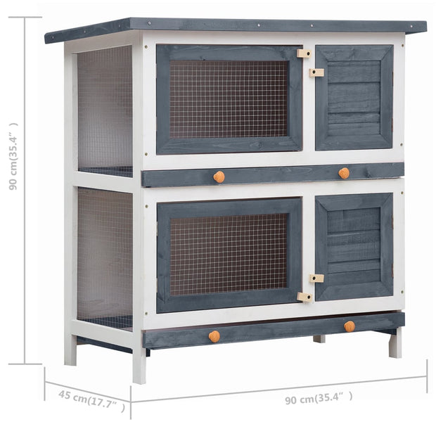 Outdoor Rabbit Hutch 4 Doors Gray Wood