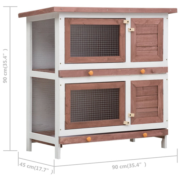 Outdoor Rabbit Hutch 4 Doors Brown Wood