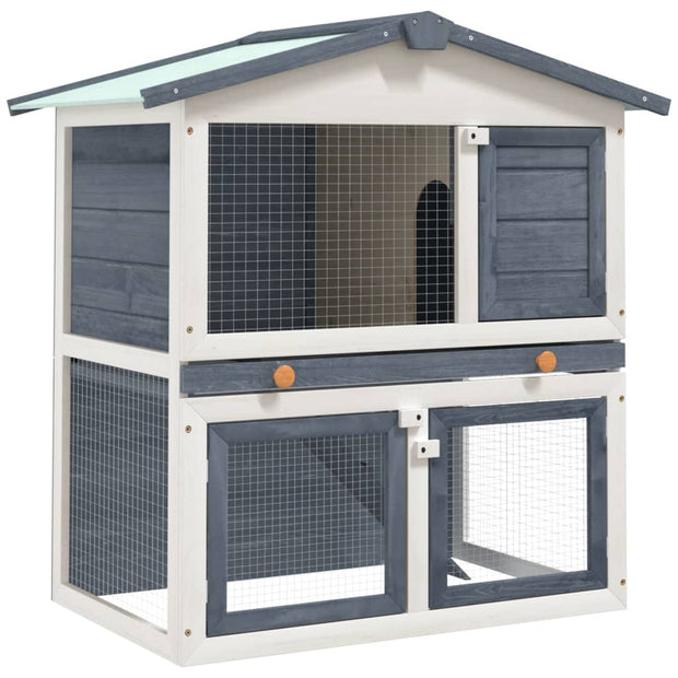 Outdoor Rabbit Hutch 3 Doors Gray Wood