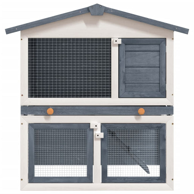 Outdoor Rabbit Hutch 3 Doors Gray Wood