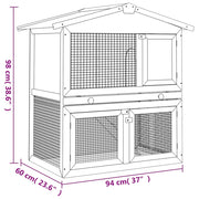 Outdoor Rabbit Hutch 3 Doors Gray Wood