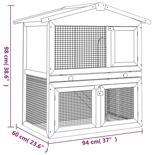 Outdoor Rabbit Hutch 3 Doors Gray Wood