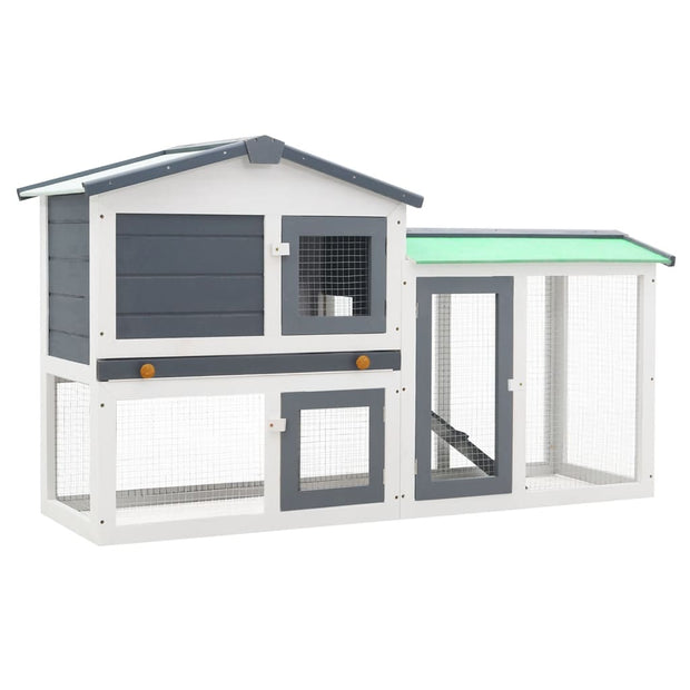 Outdoor Large Rabbit Hutch Gray and White 57.1"x17.7"x33.1" Wood