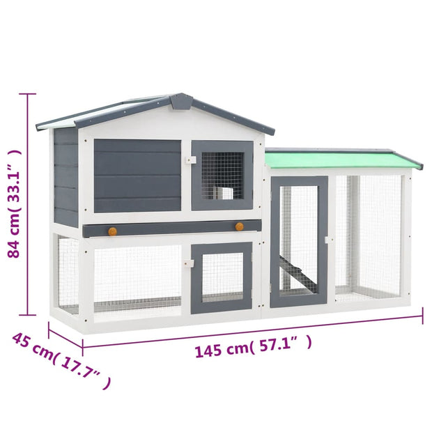 Outdoor Large Rabbit Hutch Gray and White 57.1"x17.7"x33.1" Wood