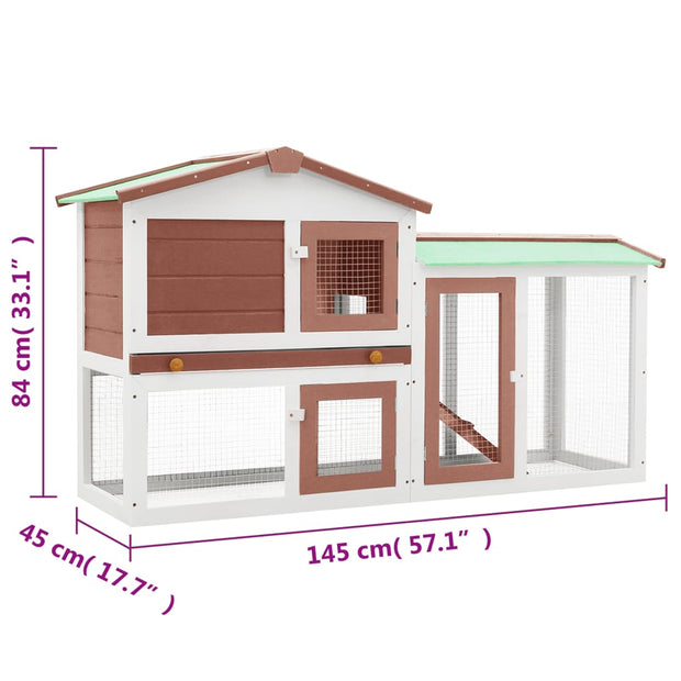 Outdoor Large Rabbit Hutch Brown and White 57.1"x17.7"x33.1" Wood