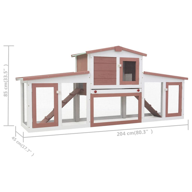 Outdoor Large Rabbit Hutch Brown and White 80.3"x17.7"x33.5" Wood