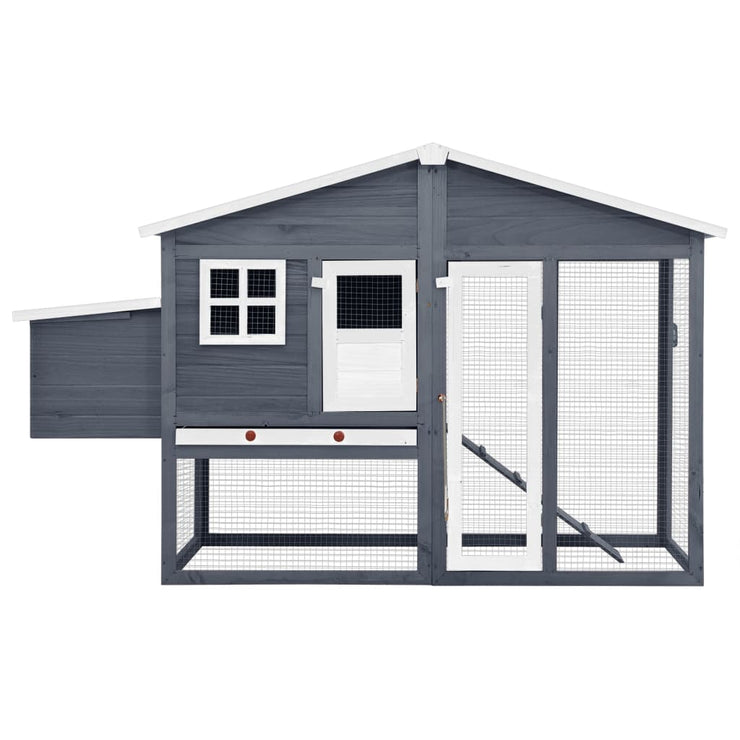 Chicken Coop with Nest Box Gray and White Solid Fir Wood