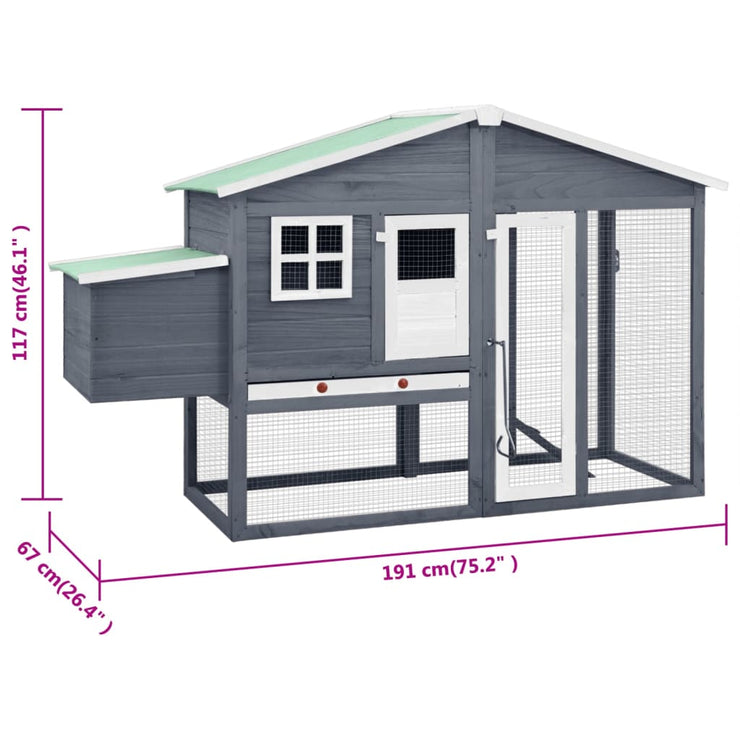 Chicken Coop with Nest Box Gray and White Solid Fir Wood