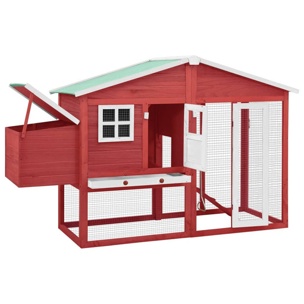 Chicken Coop with Nest Box Red and White Solid Fir Wood