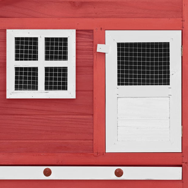 Chicken Coop with Nest Box Red and White Solid Fir Wood