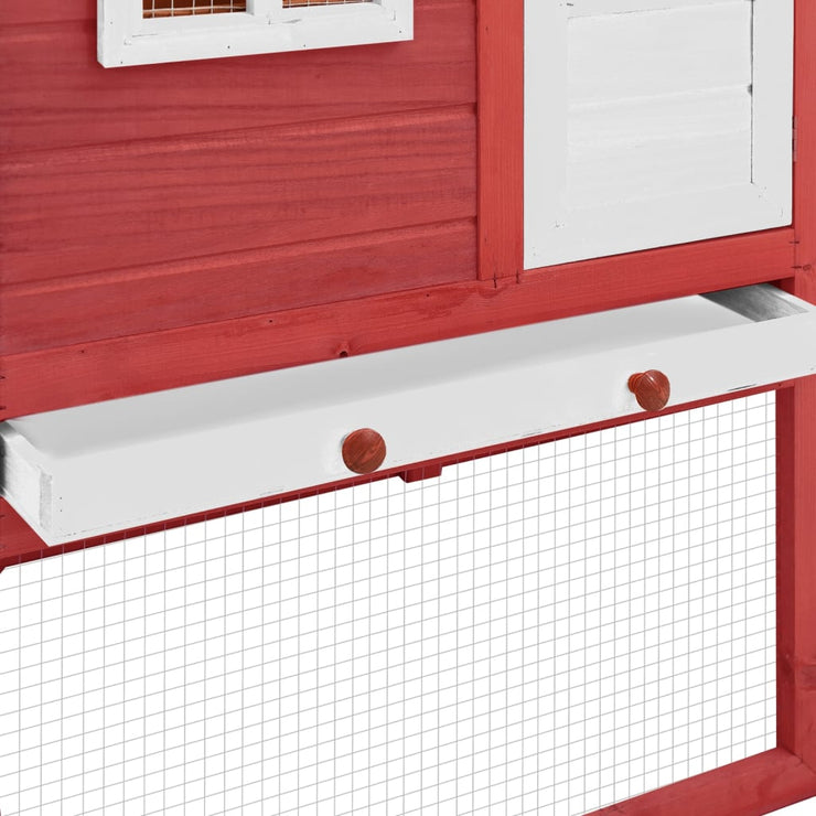 Chicken Coop with Nest Box Red and White Solid Fir Wood