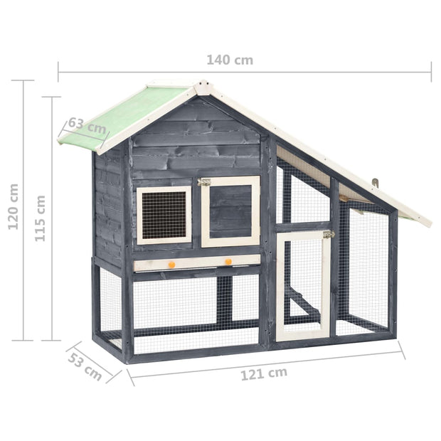 Rabbit Hutch Gray and White 55.1"x24.8"x47.2" Solid Firwood