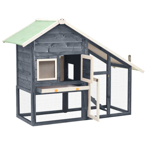 Rabbit Hutch Gray and White 55.1"x24.8"x47.2" Solid Firwood