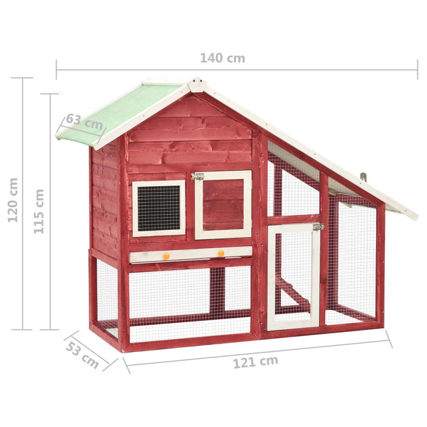 Rabbit Hutch Red and White 55.1"x24.8"x47.2" Solid Firwood